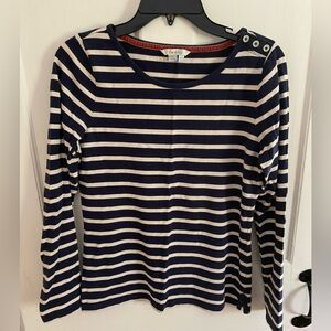 Boden navy striped bretton top. Size 4.